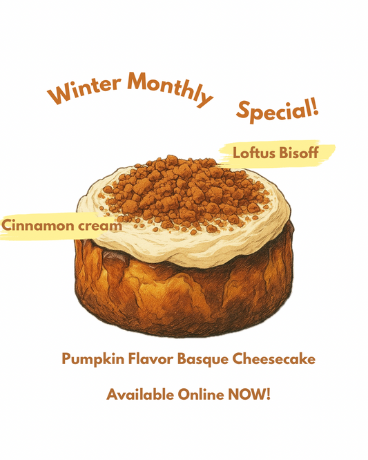 Winter Special - Pumpkin Basque Cheesecake with Cinnamon Cream & Biscoff Crumb